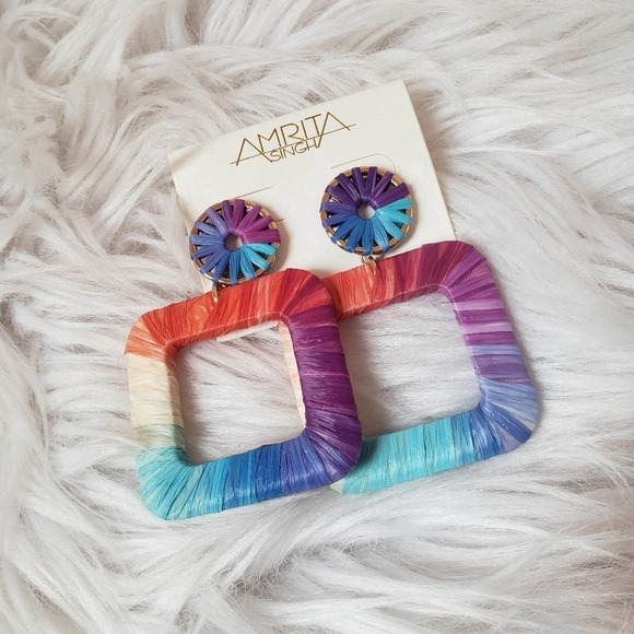 NWT Multi raffia square drop earrings - Picture 2 of 8